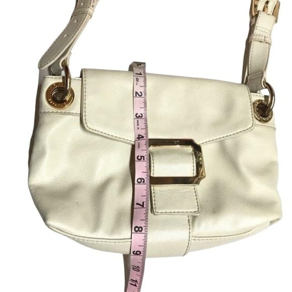 MONET Shoulder Bag Gold Hardware Cream Vegan Leather Beige Envelope Purse Size M - Picture 7 of 8